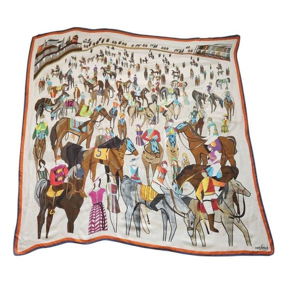 Van Laack Vintage Scarf Cashmere Silk After the Race Horse Equestrian Kentucky D - Picture 1 of 4